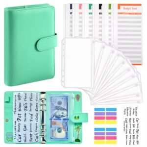 دفتر ، محفظة، ملف ميزانية مع مغلفات نقدية قابلة لإعادة الاستخدام